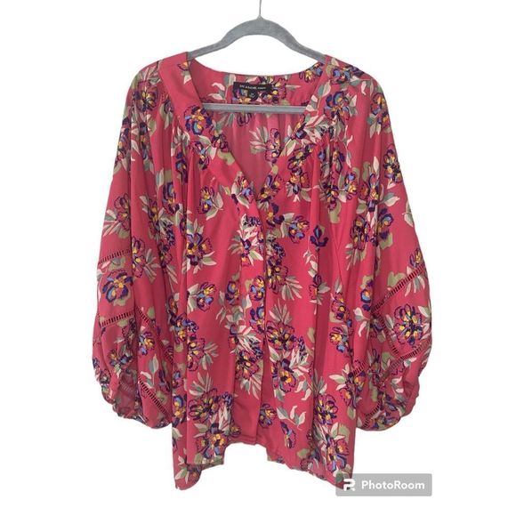 Zac & Rachel floral button dramatic sleeve blouse 2X - Picture 1 of 5